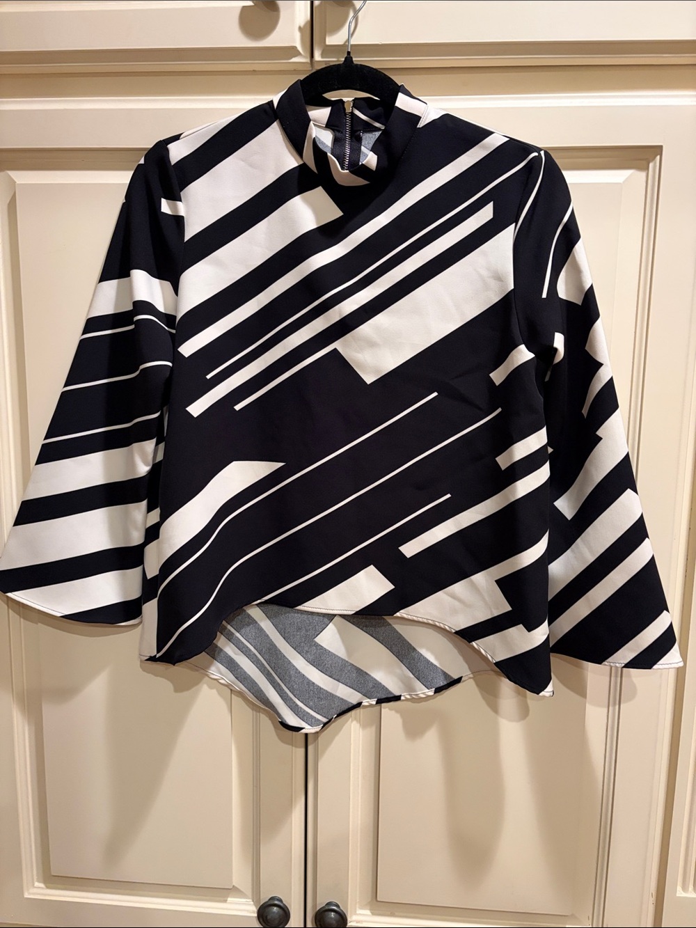 Zara Black & White Striped Mock Neck Tunic